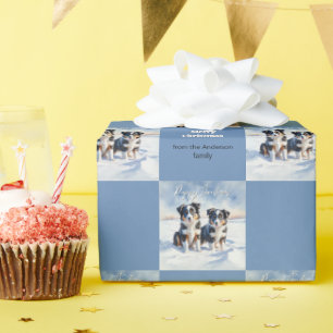 Cute Border Collie Puppies In Snow Puppy Christmas Wrapping Paper