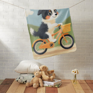Cute Border Collie Puppy Bicycle Pastel Baby Blanket