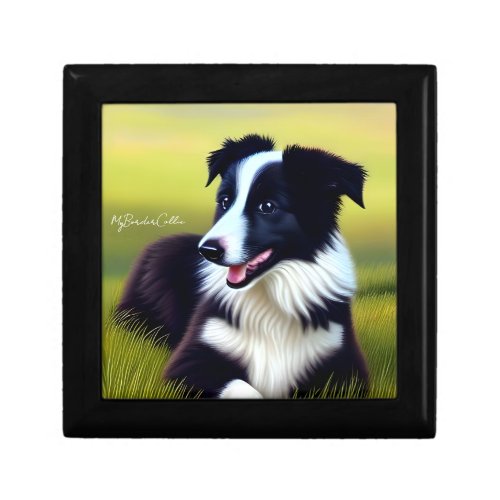 Cute Border Collie Puppy Grassland Oil Painting Gift Box