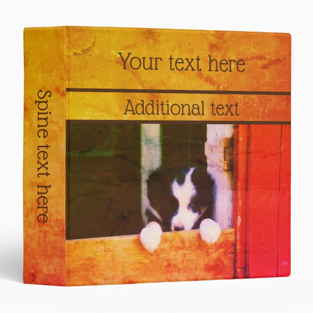 Cute Border Collie Puppy Painting Personalized 3 Ring Binder (Front/Spine)