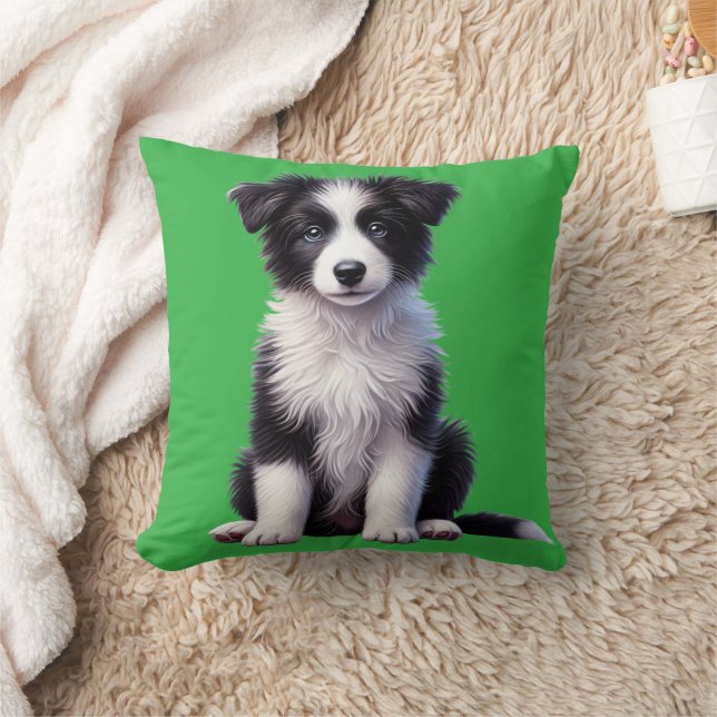 Cute Border Collie Puppy Throw Pillow (Blanket)