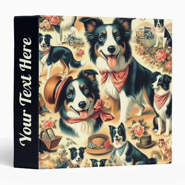 Cute Border Collie Seamless 3 Ring Binder (Front/Spine)
