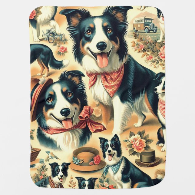 Cute Border Collie Seamless Baby Blanket (Front)