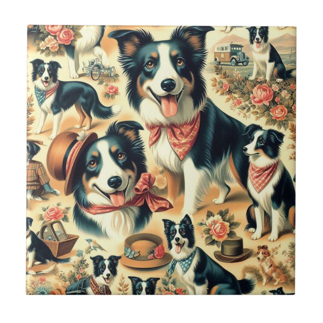 Cute Border Collie Seamless Ceramic Tile (Front)