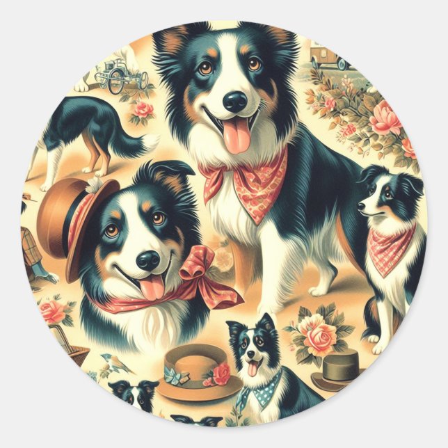 Cute Border Collie Seamless Classic Round Sticker (Front)