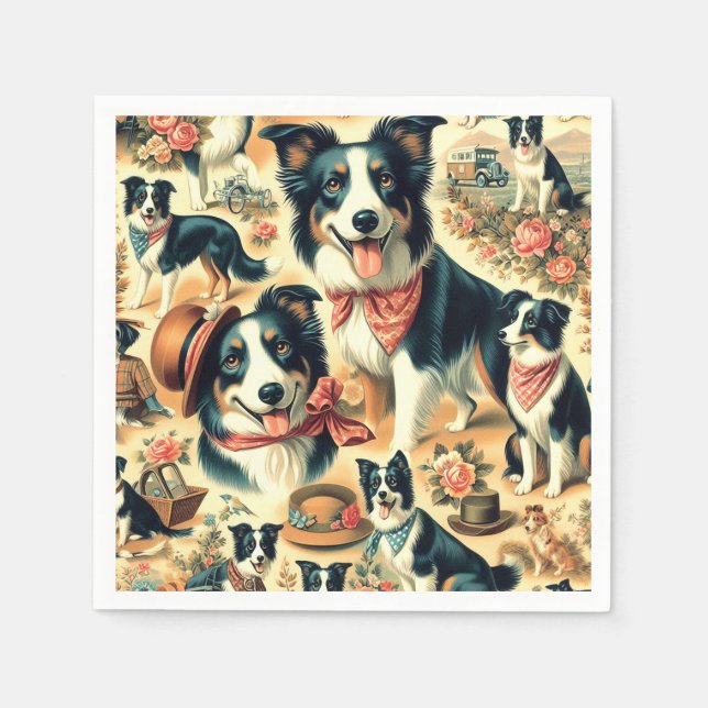Cute Border Collie Seamless Napkins (Front)