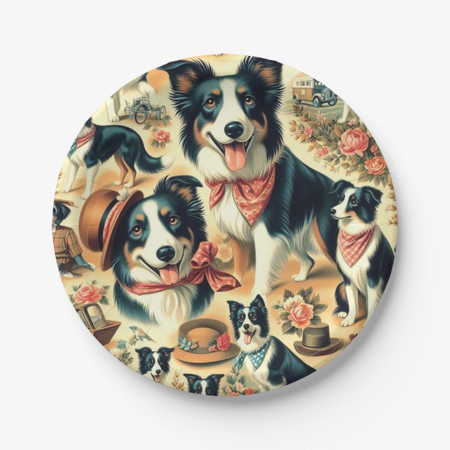 Cute Border Collie Seamless Paper Plates (Front)