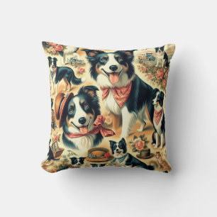 Cute Border Collie Seamless Throw Pillow