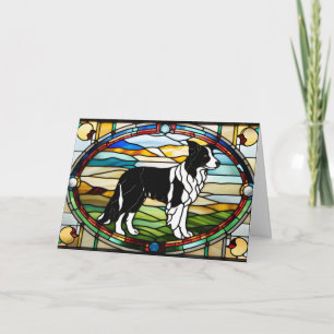 Cute Border Collie Stained Glass Card