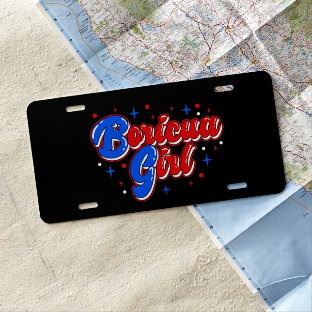 Cute Boricua Girl Puerto Rico Backpack License Plate (In Situ)