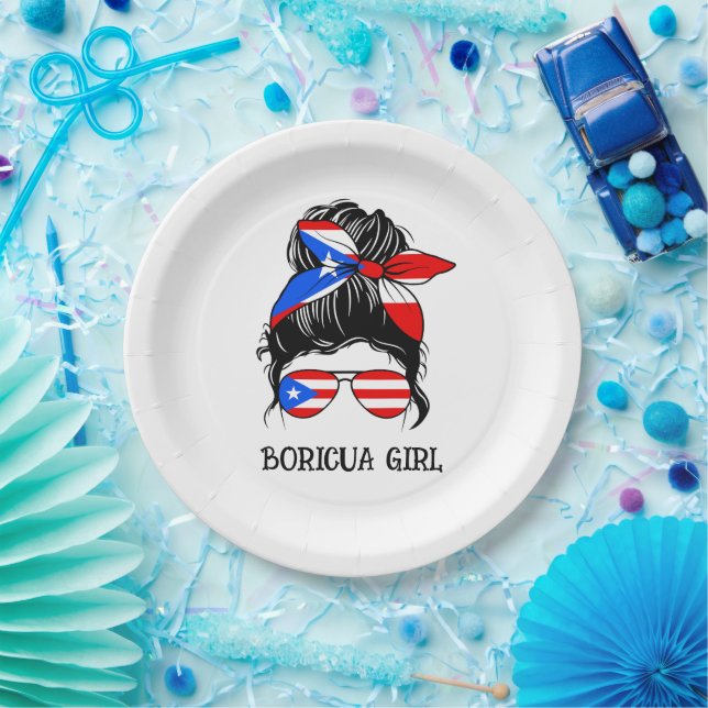 Cute Boricua Girl Puerto Rico Flag  Paper Plates (Party)