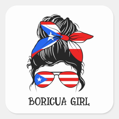 Cute Boricua Girl Puerto Rico Flag  Square Sticker