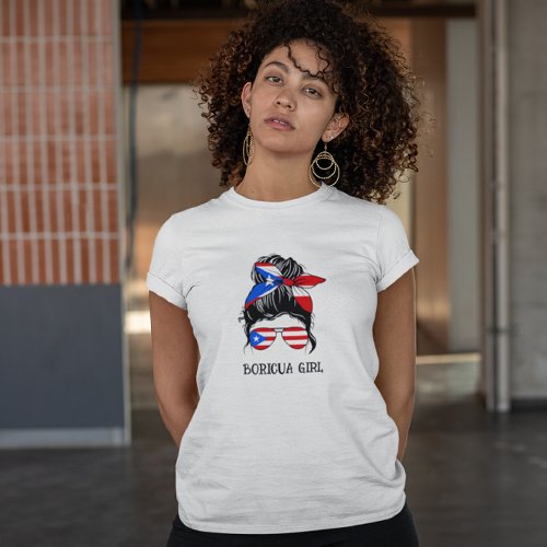 Cute Boricua Girl Puerto Rico Flag  T_Shirt
