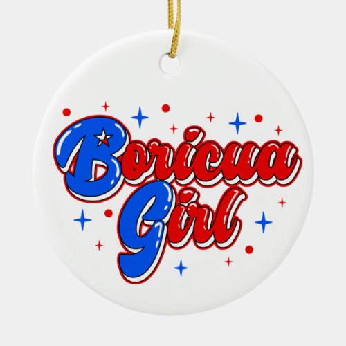 Cute Boricua Girl Puerto Rico Glitter Ceramic Ornament