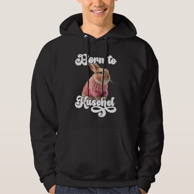 Cute Born to Cuddly Rabbit Retro Winter Ski Rabbit Hoodie (Front)