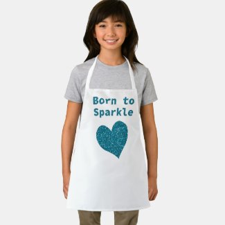 Cute Born to Sparkle, Blue Faux Glitter Heart Apron