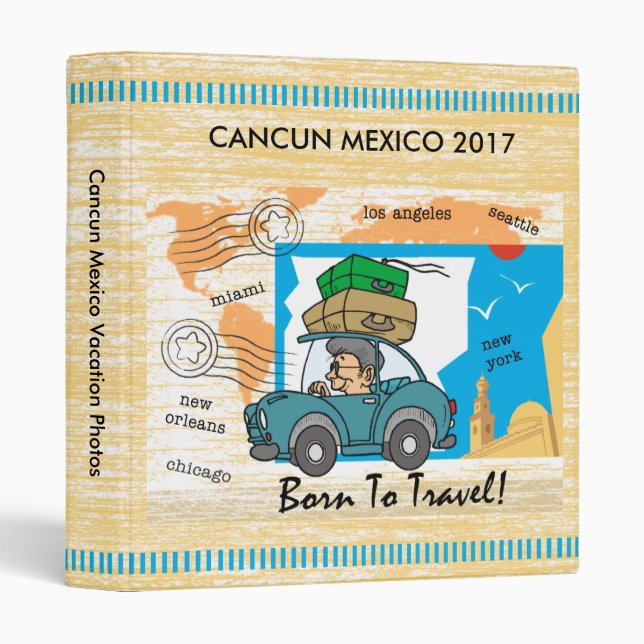 Cute Born To Travel Vacation Photo Binder Album (Front/Spine)