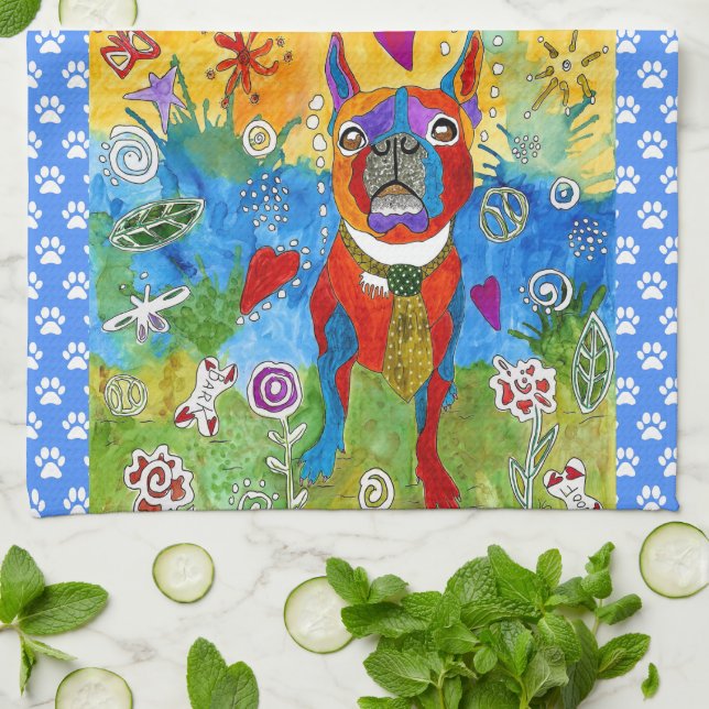 Cute Boston Terrier 1/2 Fold Kitchen Towel (Folded)