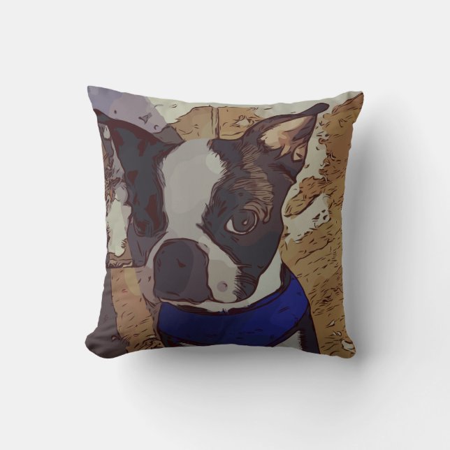Cute Boston Terrier Art Throw Pillow (Front)