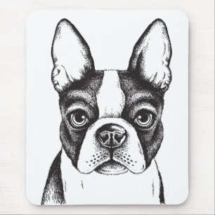 Cute Boston Terrier Black White Puppy Funny Dog Mouse Pad