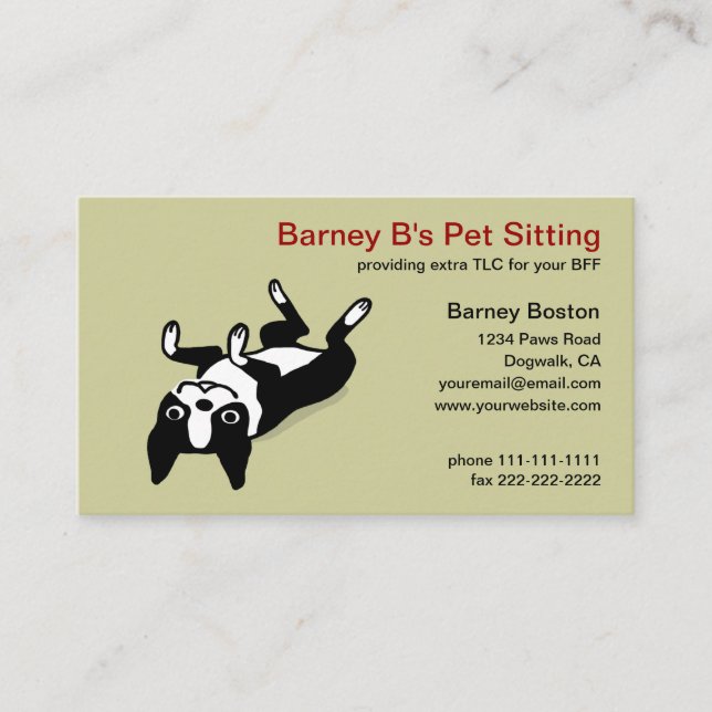 Cute Boston Terrier Cartoon Dog - Animals Pet Care Business Card (Front)