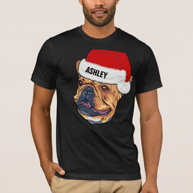Cute Boston Terrier Christmas Hat Dog Big T-Shirt (Front)