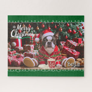 Cute Boston Terrier Christmas Pajamas Personalized Jigsaw Puzzle