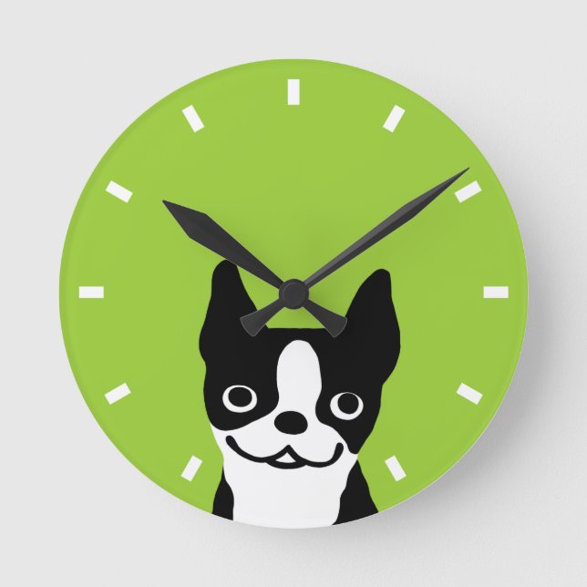 Cute Boston Terrier - Color Customizable Round Clock (Front)