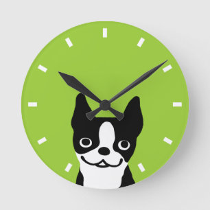 Cute Boston Terrier - Color Customizable Round Clock