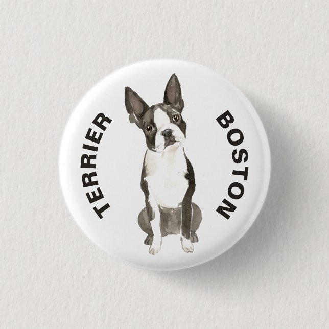 Cute Boston Terrier Dog Breed Watercolors Button (Front)