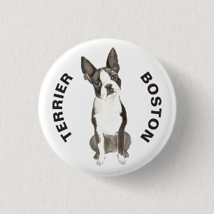 Cute Boston Terrier Dog Breed Watercolors Button