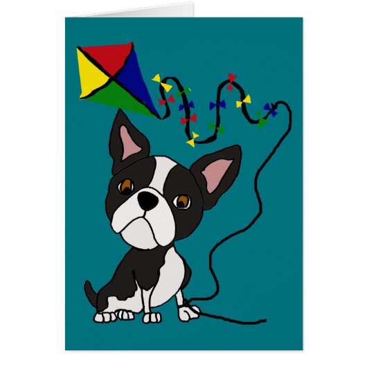 Cute Boston Terrier Dog Flying Kite Cards (Front)