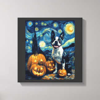 Cute Boston Terrier Dog Halloween Jack O Lantern P Canvas Print