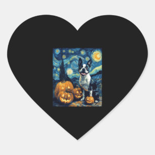 Cute Boston Terrier Dog Halloween Jack O Lantern P Heart Sticker