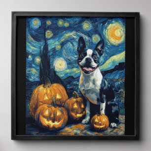 Cute Boston Terrier Dog Halloween Jack O Lantern P Peel And Stick Photo Tile