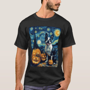 Cute Boston Terrier Dog Halloween Jack O Lantern P T-Shirt