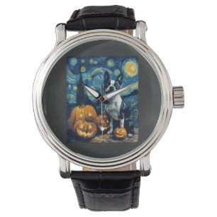 Cute Boston Terrier Dog Halloween Jack O Lantern P Watch
