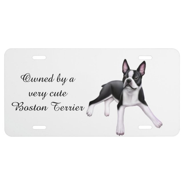 Cute Boston Terrier Dog License Plate (Front)