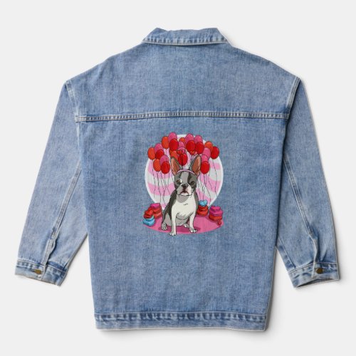 Cute Boston Terrier Dog Mom Heart Valentine Day De Denim Jacket