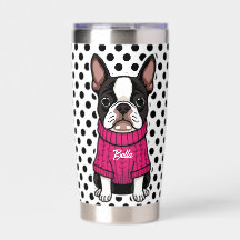 Cute Boston Terrier Dog Pink Sweater Personalized