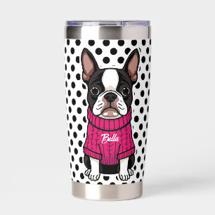 Cute Boston Terrier Dog Pink Sweater Personalized Insulated Tumbler