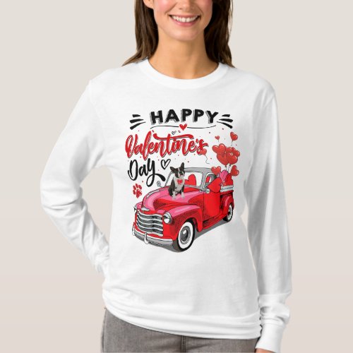 Cute Boston Terrier Dog Red Truck Happy Valentine T_Shirt