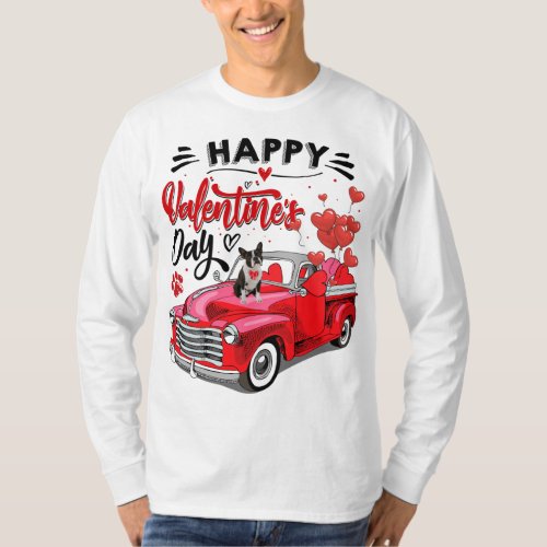 Cute Boston Terrier Dog Red Truck Happy Valentine T_Shirt