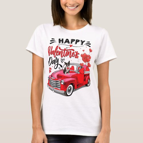 Cute Boston Terrier Dog Red Truck Happy Valentine T_Shirt