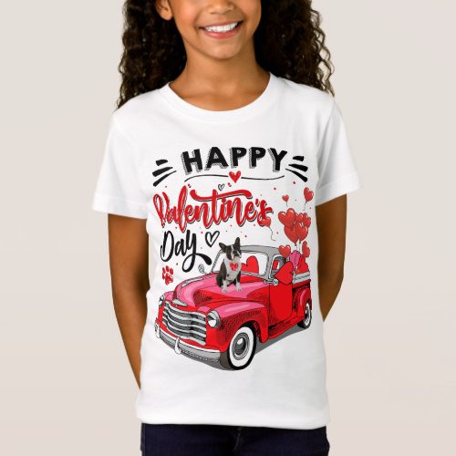 Cute Boston Terrier Dog Red Truck Happy Valentine T_Shirt