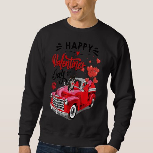 Cute Boston Terrier Dog Red Truck Happy Valentines Sweatshirt