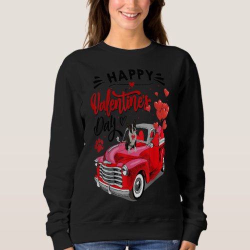 Cute Boston Terrier Dog Red Truck Happy Valentines Sweatshirt