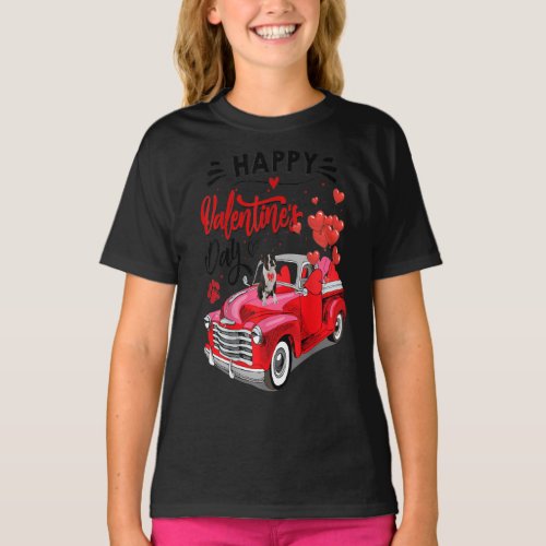 Cute Boston Terrier Dog Red Truck Happy Valentines T_Shirt