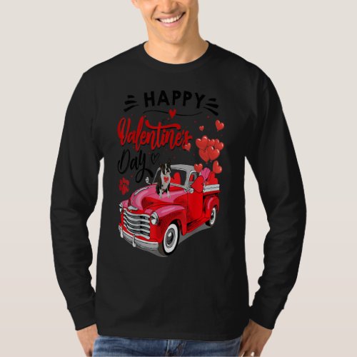 Cute Boston Terrier Dog Red Truck Happy Valentines T_Shirt