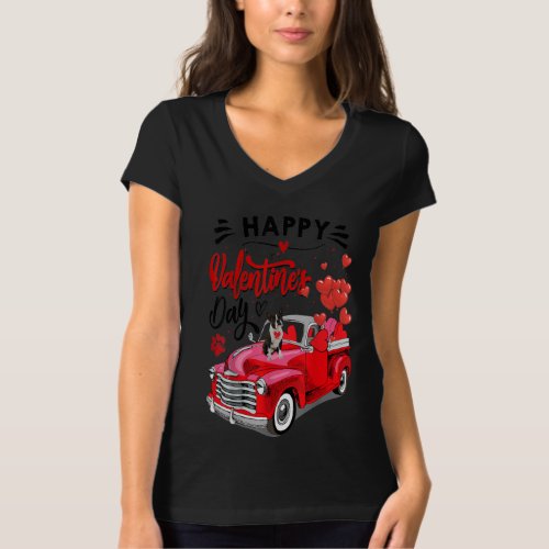 Cute Boston Terrier Dog Red Truck Happy Valentines T_Shirt